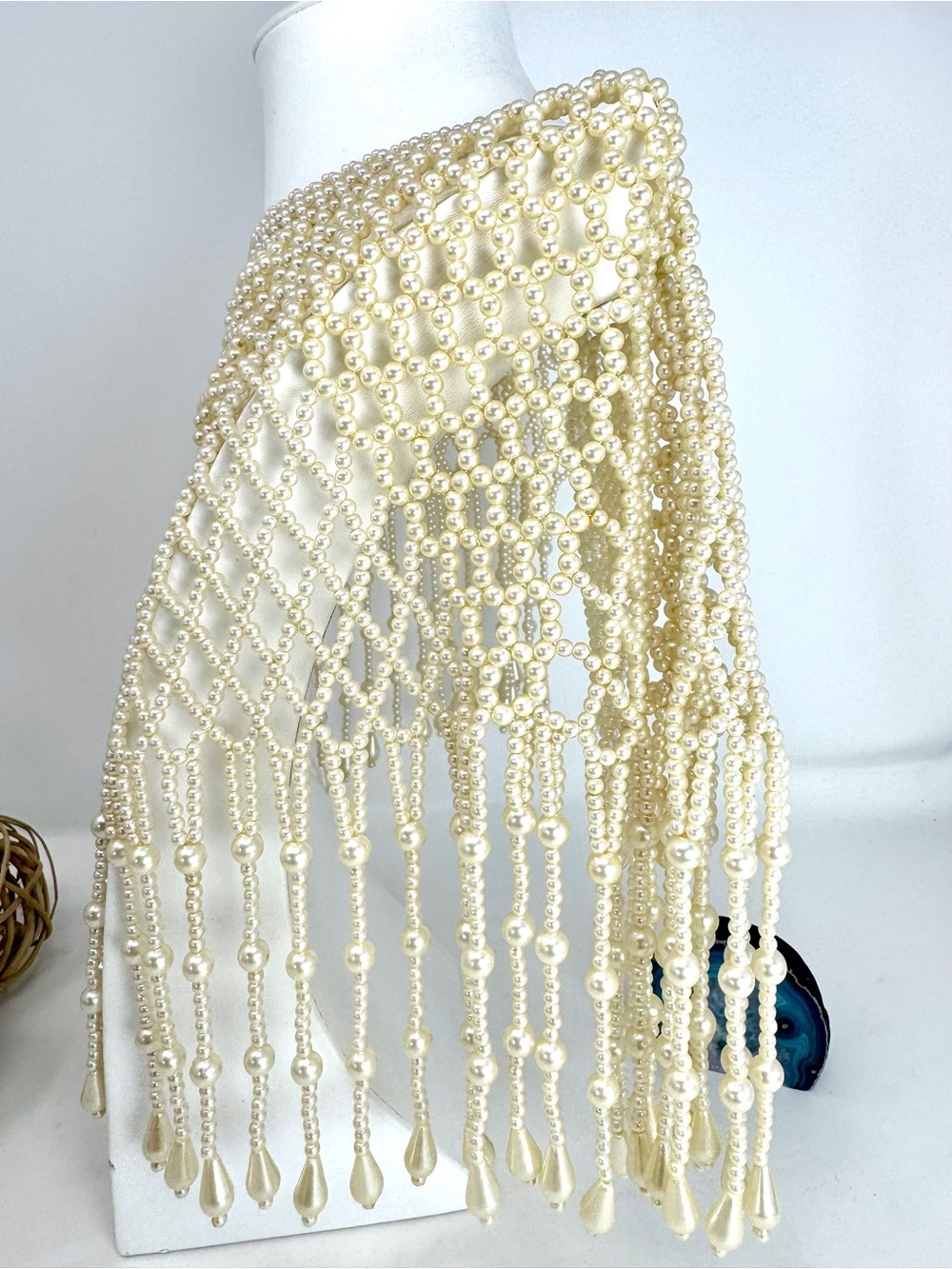 Handcrafted Ivory Faux Pearl Capelet Body Chain — Bridal Shoulder Necklace Shrug - Picture 5 of 8